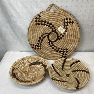 Botswana?‎ Handwoven Coiled Lot Basket Bowls Hanging Art Boho Tribal Coastal